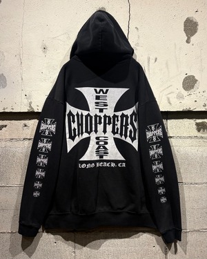 【Caka otto】  “WEST COAST CHOPPERS” Iron Cross Print Pullover Hoodie