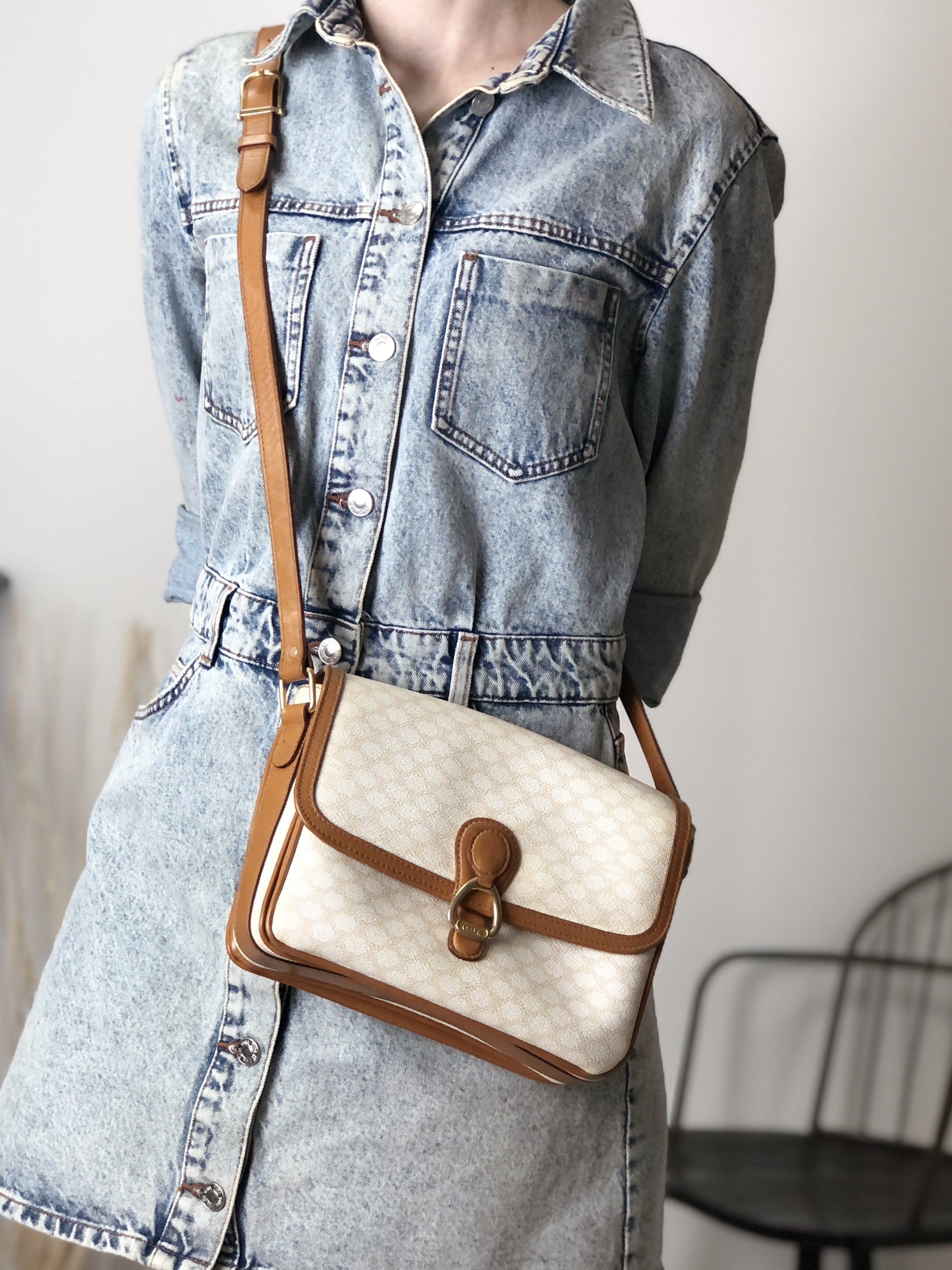 CELINE セリーヌ マカダム ショルダーバッグ ホワイト ホースビット