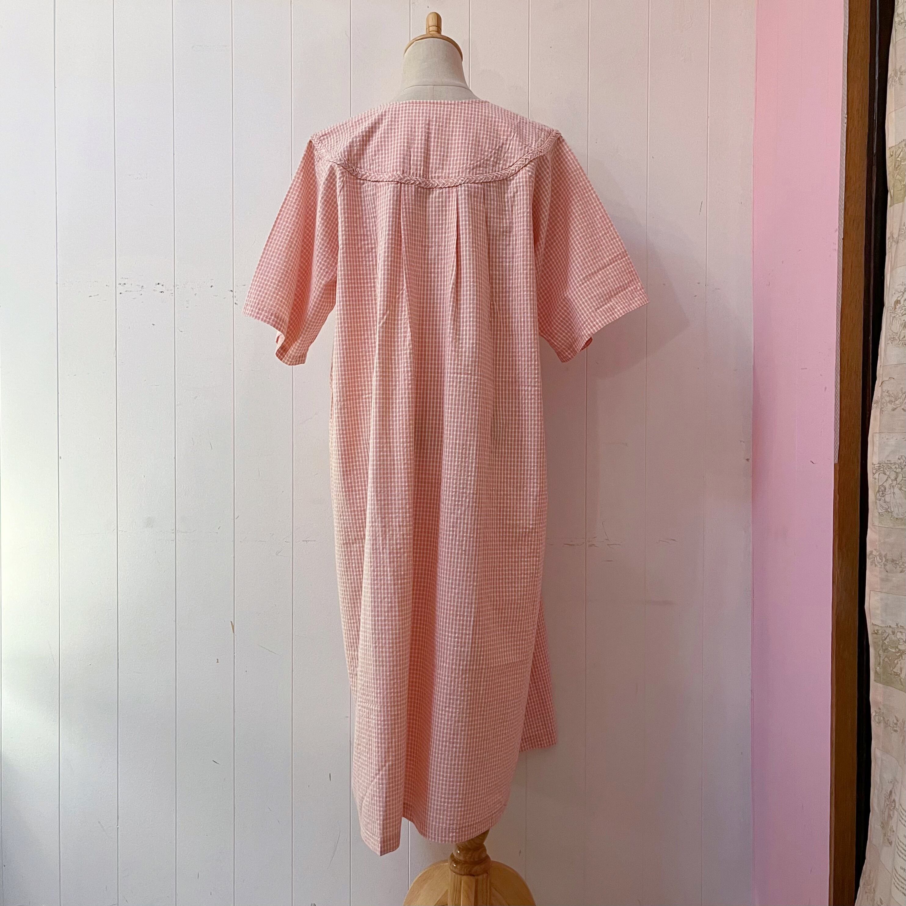 orange gingham check flower one-piece