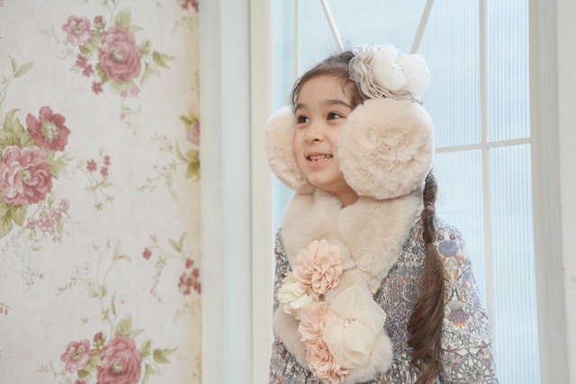 ツイードリボンイヤーマフ～PinGre～