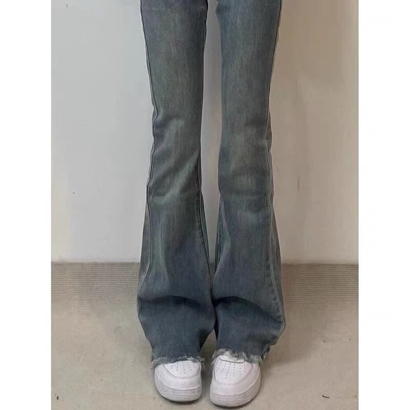 【新作】【送料無料】 アメリカンレトロマイクロフレアワイドレッグジーンズ女性用2023春と夏の新しいスリムストレートハイウエストルーズ馬蹄パンツ 0340505923670