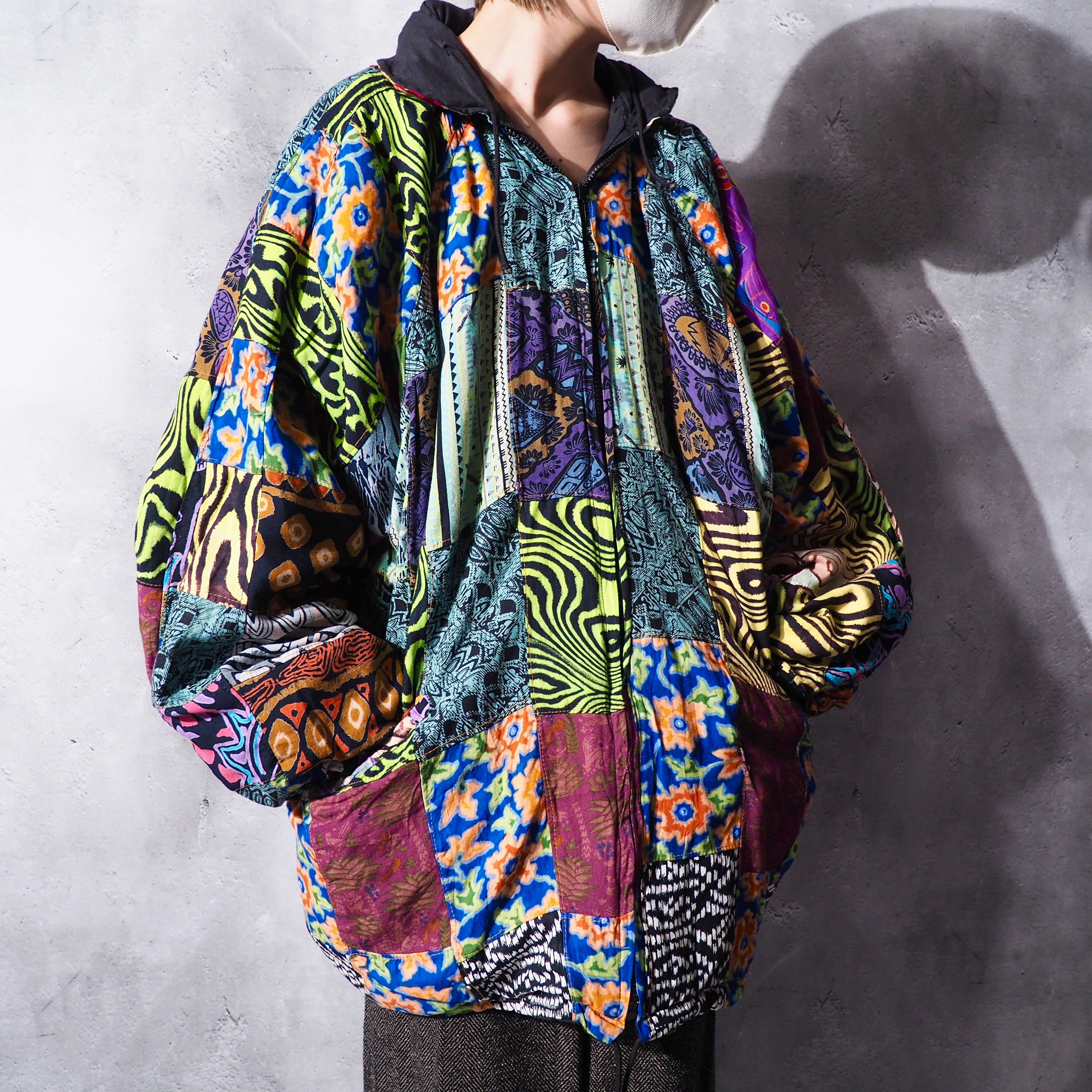 psychedelic × ethnic patchwork panel switching Design vintage loose silhouette jacket