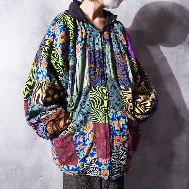 psychedelic × ethnic patchwork panel switching Design vintage loose silhouette jacket