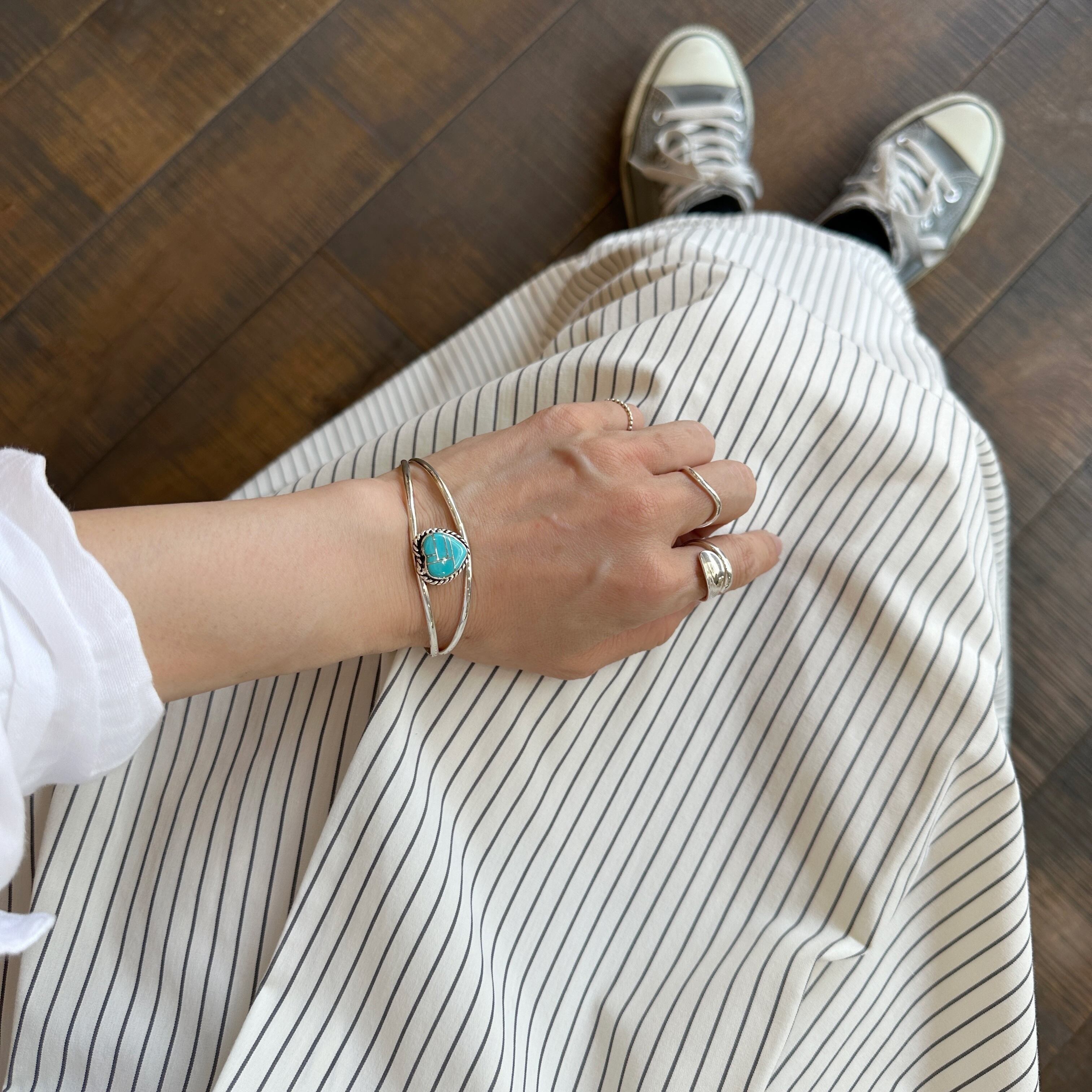 Indian Jewelry 》一点物 ハート シルバーインレイ ターコイズ