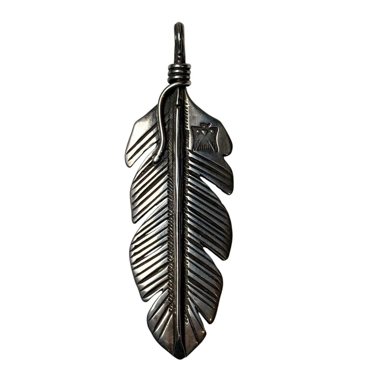 Anglo Buffalo ingot silver feather pendant
