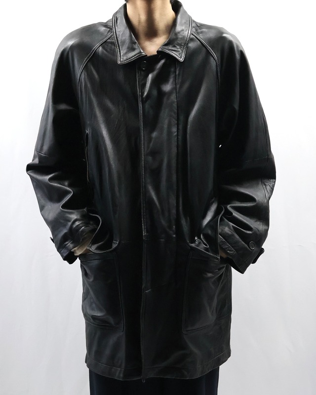 fly front leather half coat