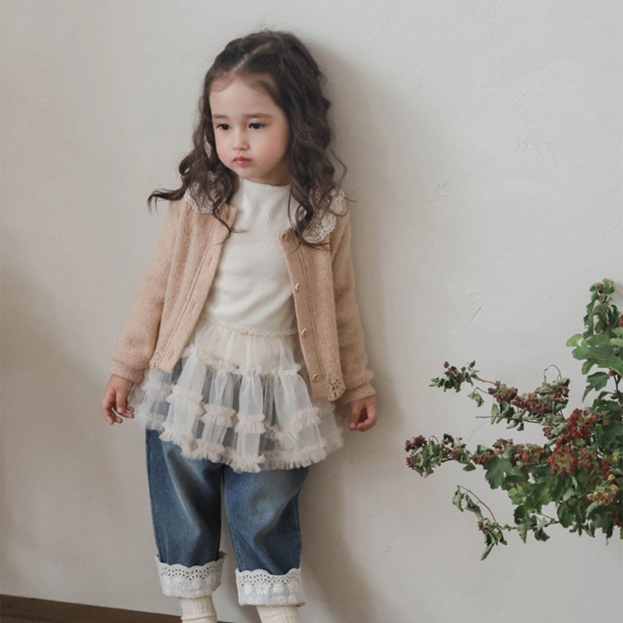 「予約販売」秋レース付きカーディガン