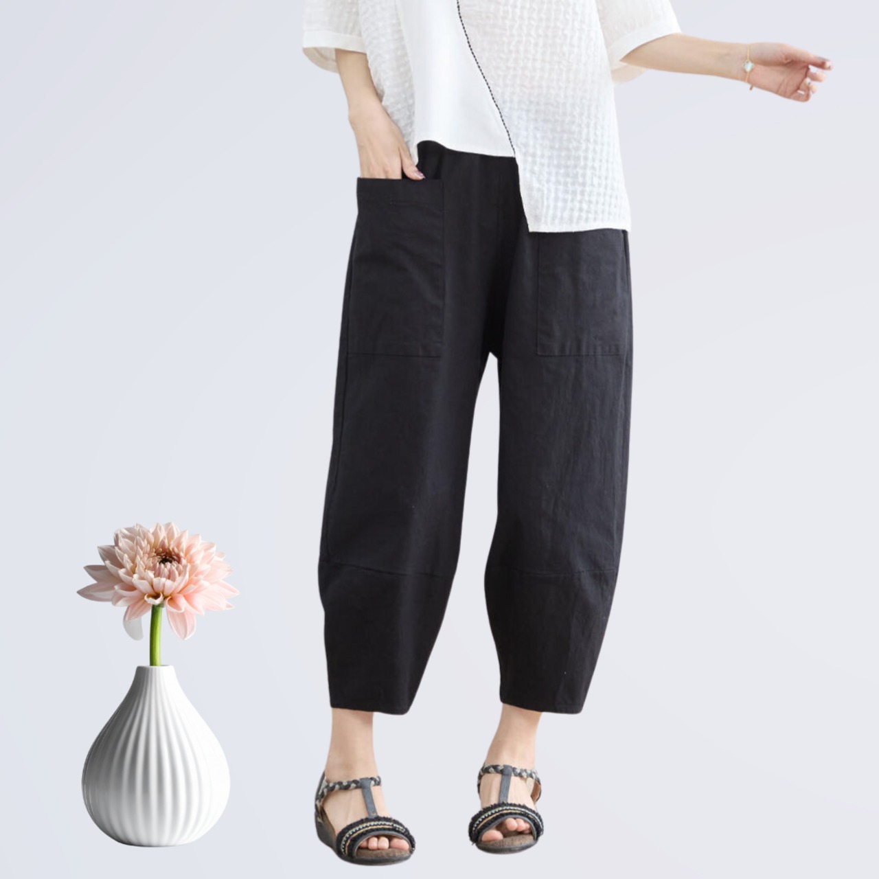 TRUBE ウォッシュドコットンクロプトパンツ (M~L) ブラック