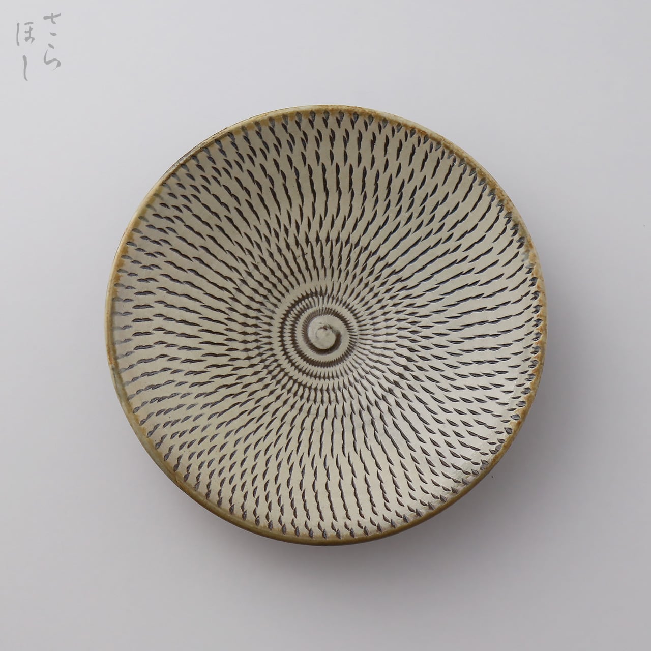 小鹿田焼 小袋窯 7寸皿 打ち刷毛目/飛びかんな 白 直径約21cm 中