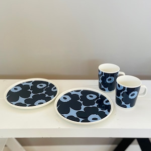 marimekko/マグカップ&プレートセット/Unikko breakfast set/72293/39.ダークブルー×ライトブルー