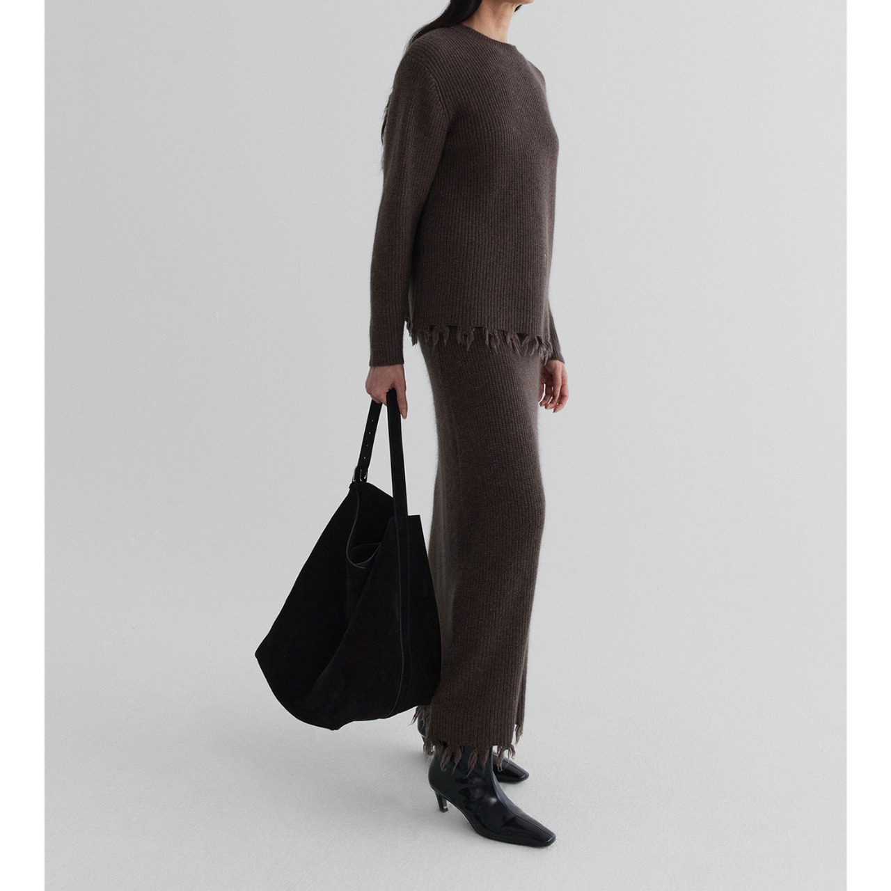 Fringe Midi Length Tight Knit Skirt T4149