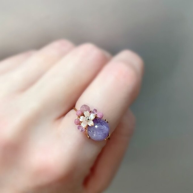 【3月制作作品】アメジストと桜ピンクシェルの指輪