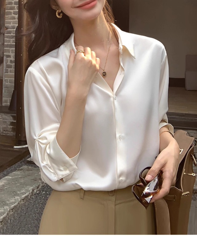 アセテート7分袖ブラウス【t-10619】