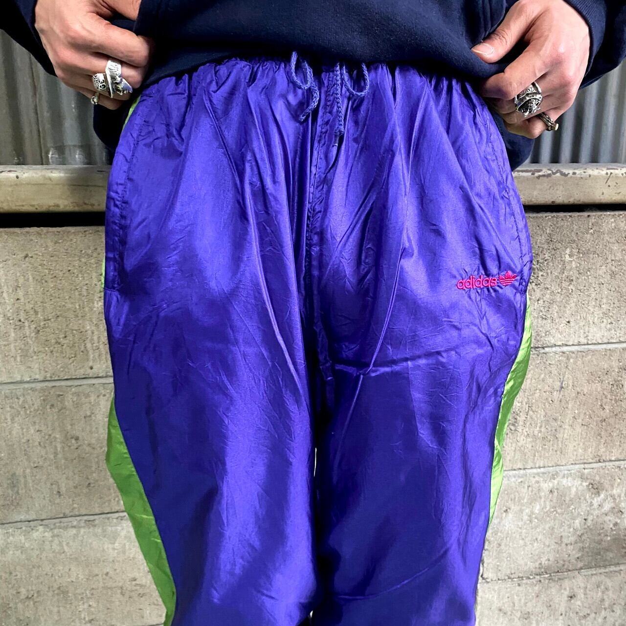 初号機カラー 80〜90年代 adidas アディダス ナイロンパンツ メンズM 