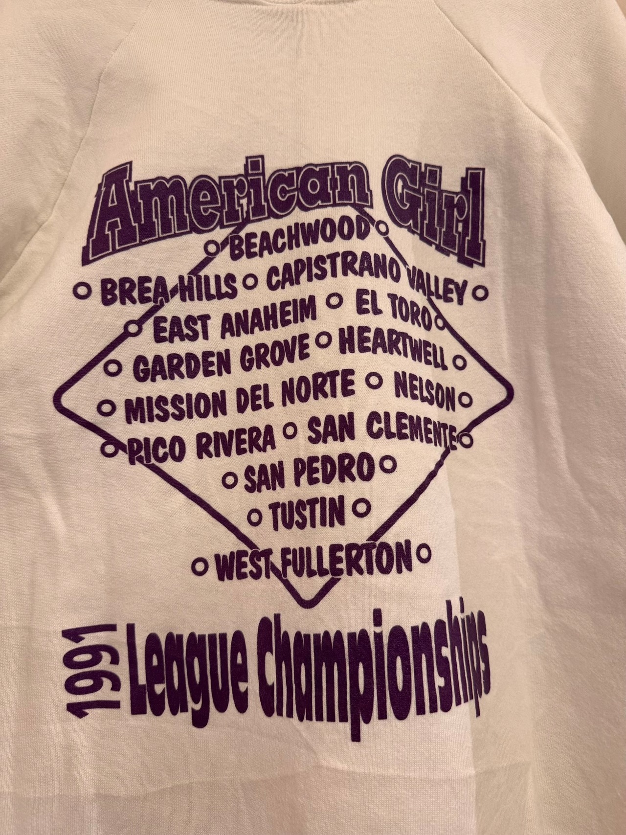1991年 AMERICAN GIRL LEAGUE CHAMPIONSHIPS USA製 FRUIT OF THE LOOM ラグラン スウェット