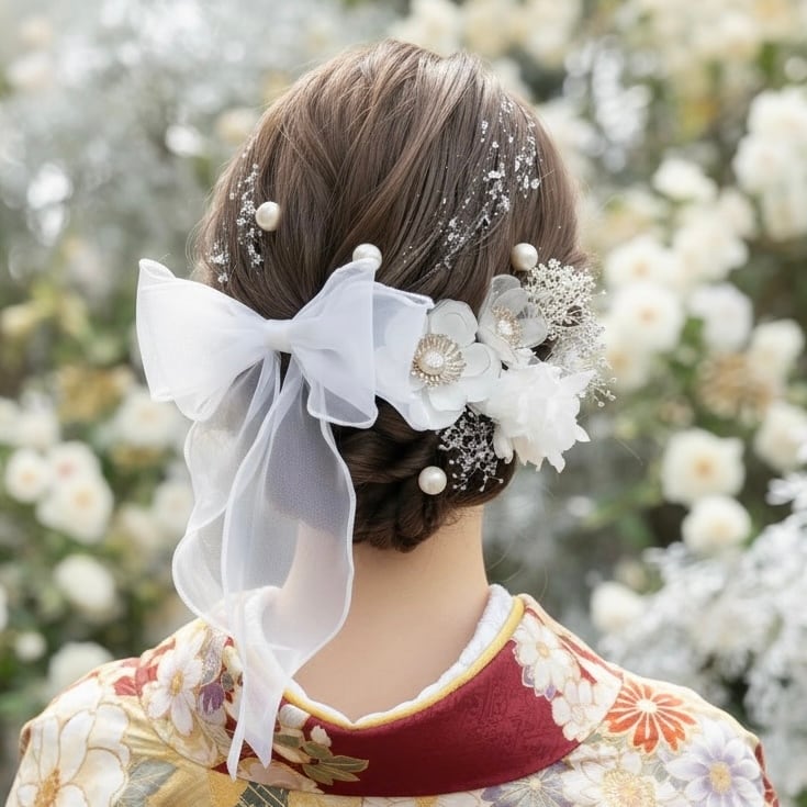 A175 オーガンジーダブルリボンの髪飾り | Lomeri (ロメリ) お花のヘア