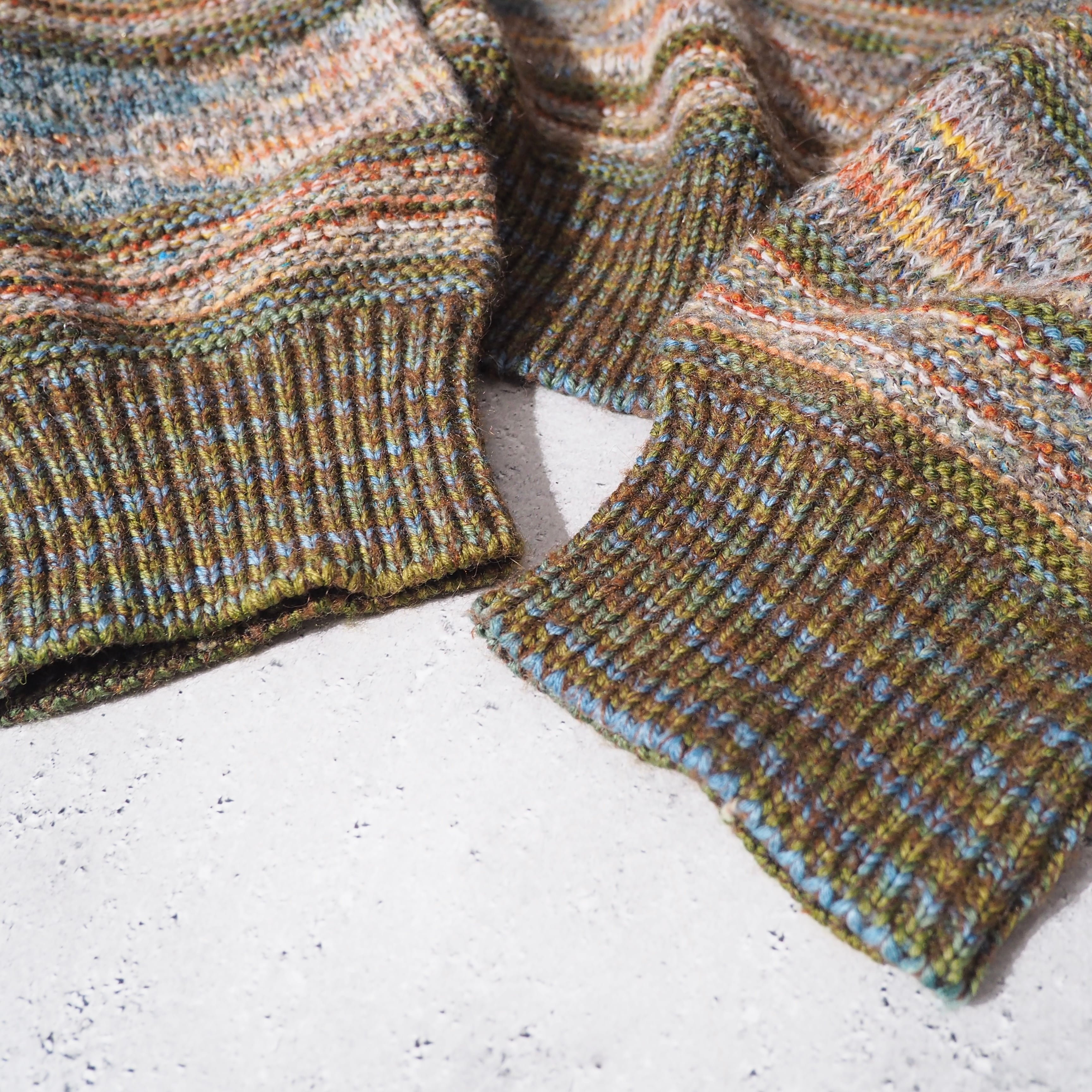 1980s " Made in Italy " Colorful mosaic × Border pattern vintage loose knit