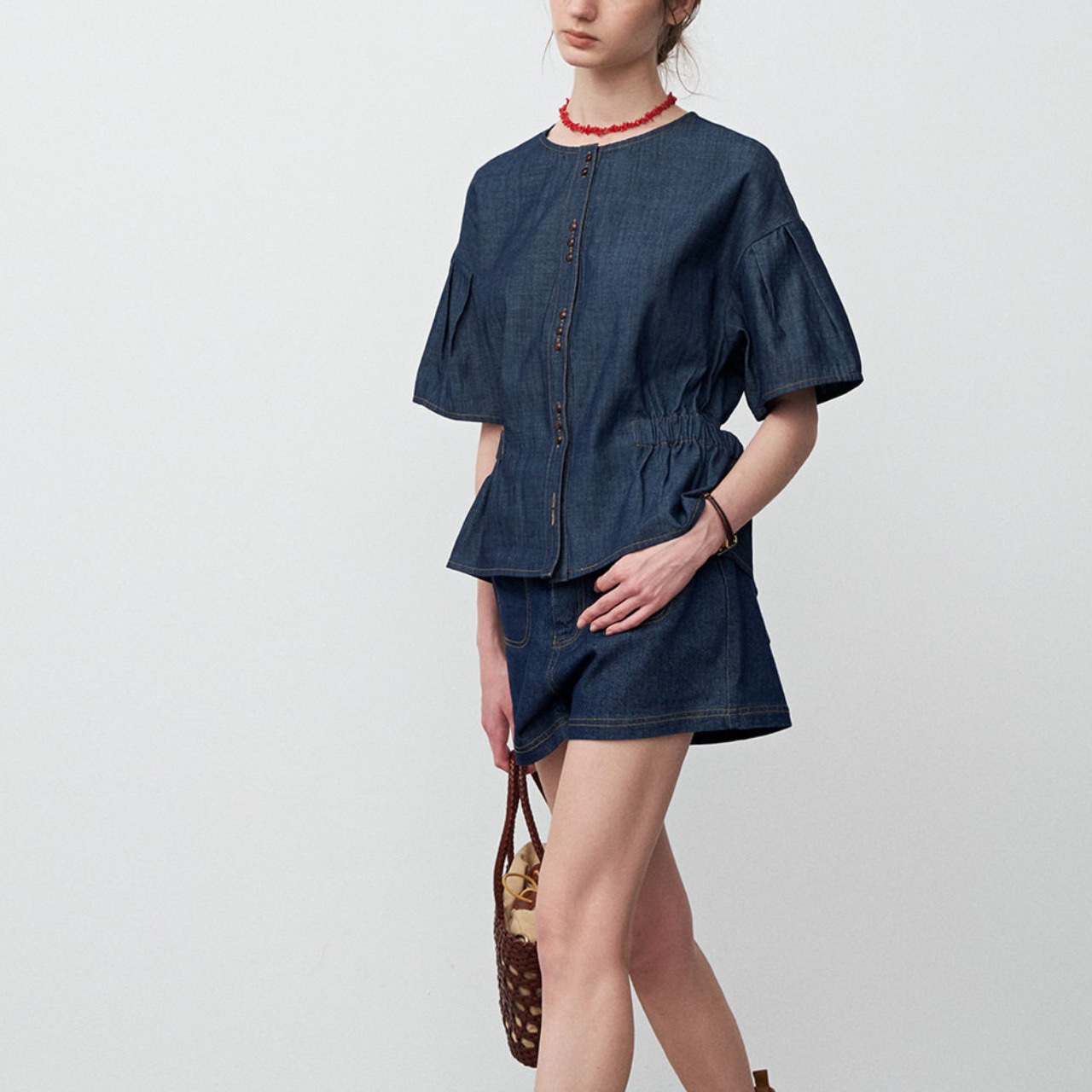 Peplum Waist-Length denim Blouse  T4533