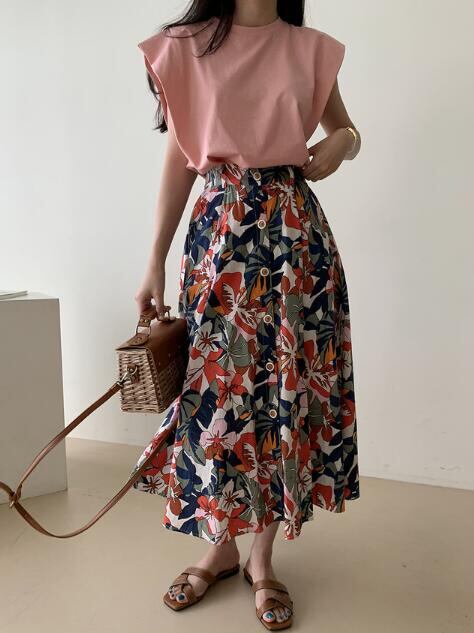 韓国風 chic トップス Tシャツ スカート 夏ファッション ノースリーブ レディース