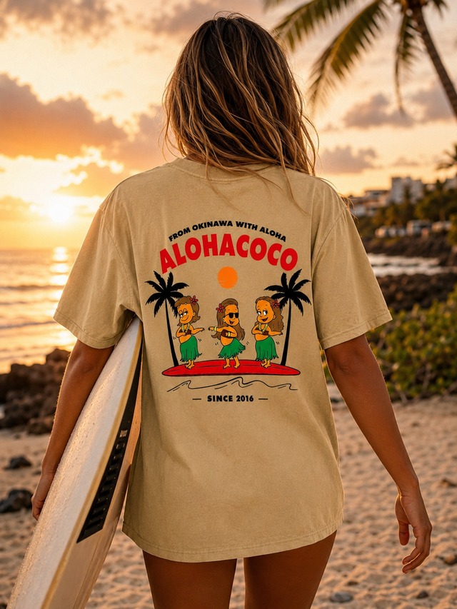 SUNSET HULA GIRL TEE （フェードベージュ）