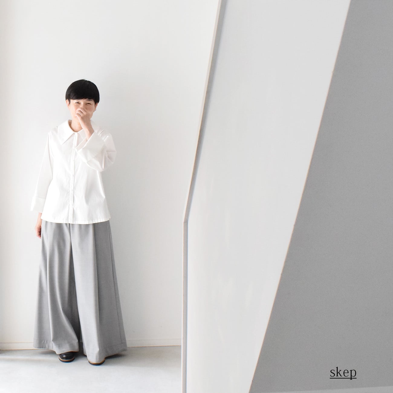 Y-3 / ボトム/XS/コットン/グレー/無地 裾切替ワイドパンツ：グレー［PT23LPGY］ | skep-online shop
