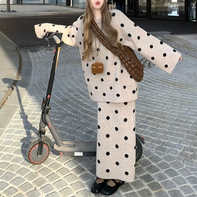 SET◆Polka dot knit skirt setup　M1854