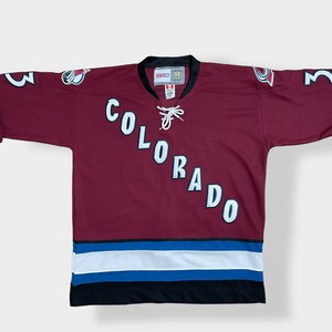 【CCM】カナダ製 NHL コロラドアバランチ オフィシャル アイスホッケー ゲームシャツ COLORAD AVALANCHE VINTAGE HOCKEY メッシュ 刺繍 ナンバリング 33 バックネーム ビッグシルエット Officiel US古着