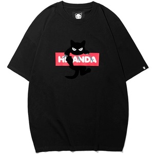 SALE【HIPANDA ハイパンダ】レディース ブラックキャット Tシャツ WOMEN'S BLACK CAT PRINTED SHORT SLEEVED T-SHIRT / WHITE・BLACK