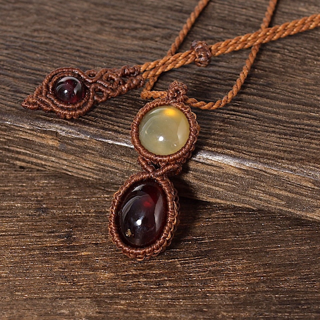 【一点物】イエローオパール＋ヘソナイト連結マクラメネックレス