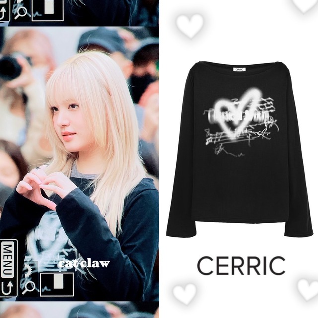 ★IVE リズ 着用！！【CERRIC】 HEART BOAT NECK TOP / BLACK