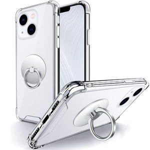【努力特価】Rockaway 互換性 iPhone 13用 ケース リング付き 耐衝撃 耐久 すり傷防止 滑り止め スタンド機能 軽量 薄型 クリア TPU 透明 スマホケース アイフォン13 用カバー 6.1インチ - クリア