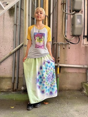 タイダイ染め タイダイ染め スカート ロングスカート マキシスカート ウエストゴム 柔らかなグリーンに美しい碧翠色の曼荼羅模様 hippies dye最新作 HD16-91