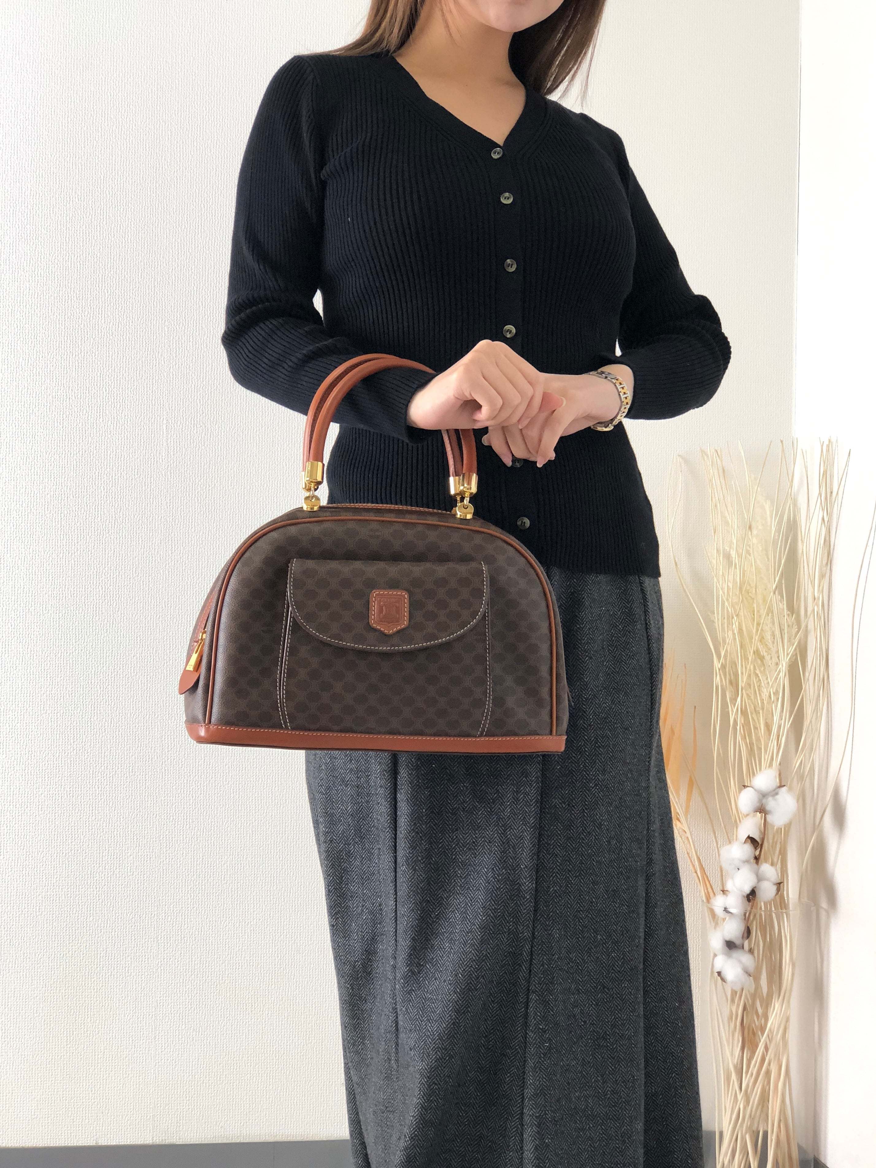 CELINE マカダムハーフムーンハンドバッグセリーヌバック 日本直送 名牌中古包 】CELINE セリーヌ マカダム ブラゾン レザー