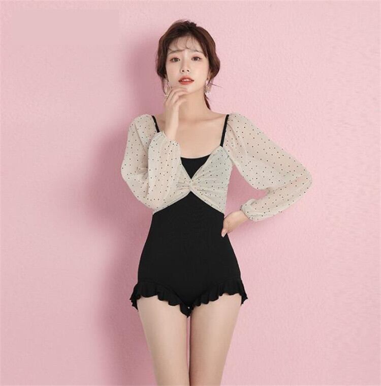 長袖 ミニドット 温泉 トレンド 水泳 快適である 水着 デザインセンス