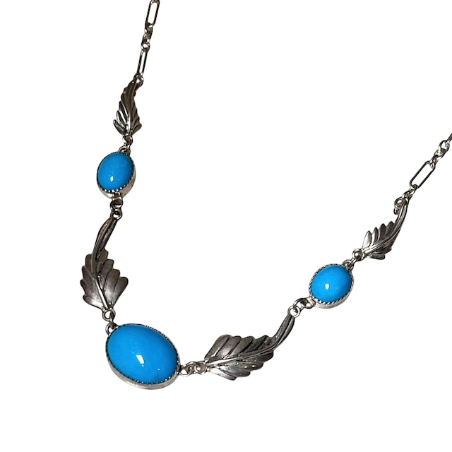 vintage silver feather necklace set with turquoise
