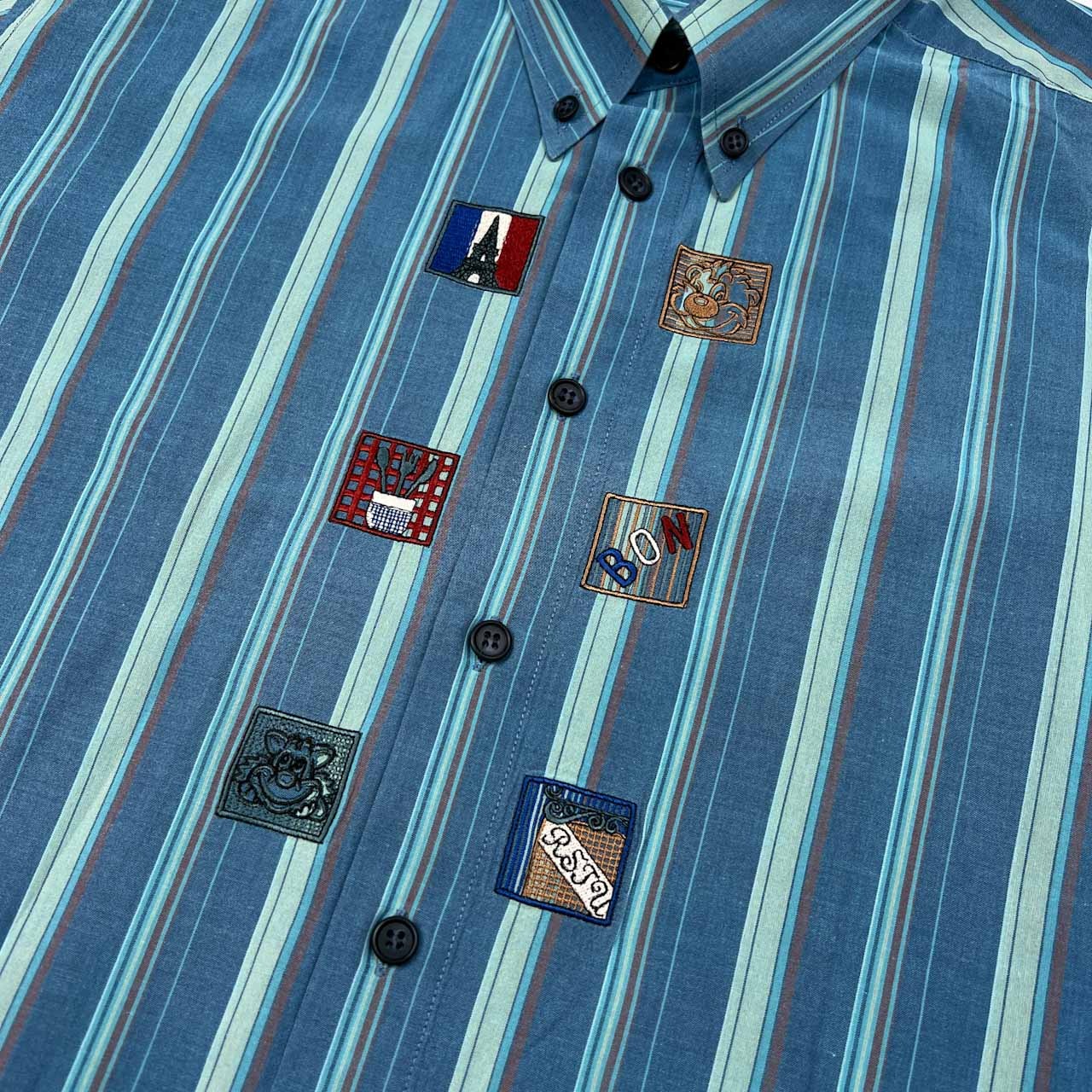 VAZIIE SPORT バジエ スポーツ 刺繍入り ストライプ 半袖シャツ サイズ 48 /メンズ/日本製