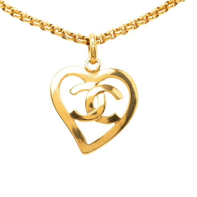 シャネル ヴィンテージ ココマーク ハート モチーフ ローグ チェーン ネックレス ゴールド メッキ レディース CHANEL 【中古】