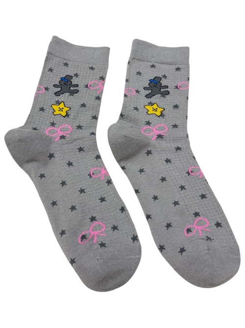 【solmu】うさぎ&星 薄手socks（グレー）
