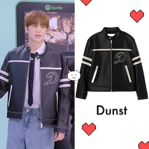★THE BOYZ ヒョンジェ 着用!!【DUNST】UNISEX RACING CONTRAST LEATHER JACKET BLACK