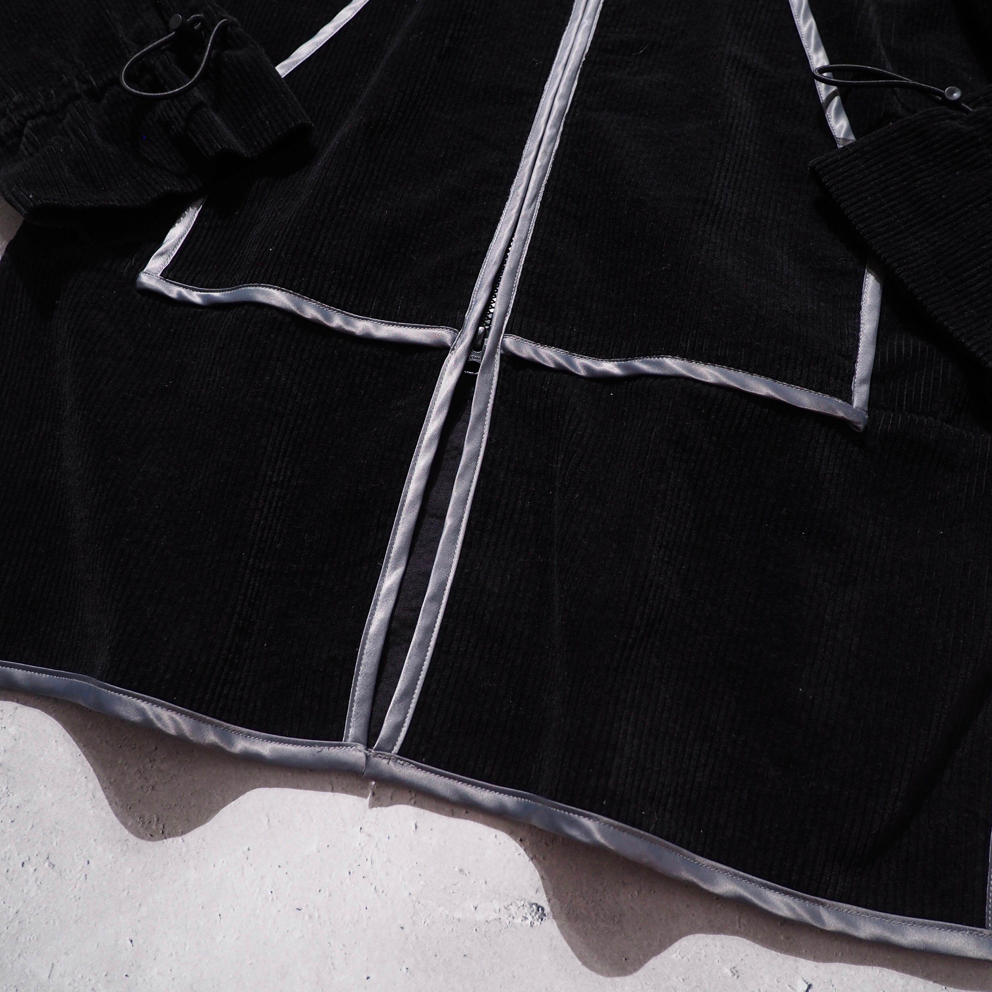 " PRDX " Black Corduroy × Piping Line Embbossed Hoodie coat