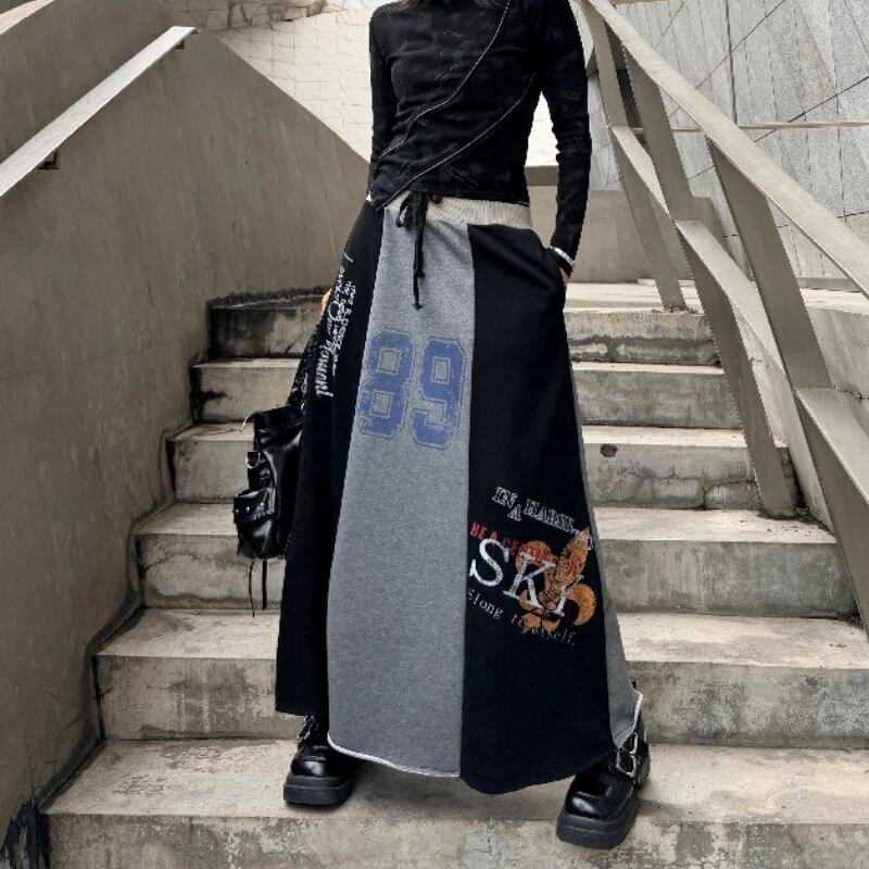 切替デザイン マキシ丈 Aラインスカート 2color SK0347