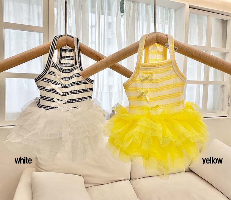 ribbon chuchu onepiece S ~ XL 2color  /  犬服 犬の服 ドッグウェア チュール ワンピース 袖なし ドレス リボン 可愛い ワンコ服 ストレッチ b61