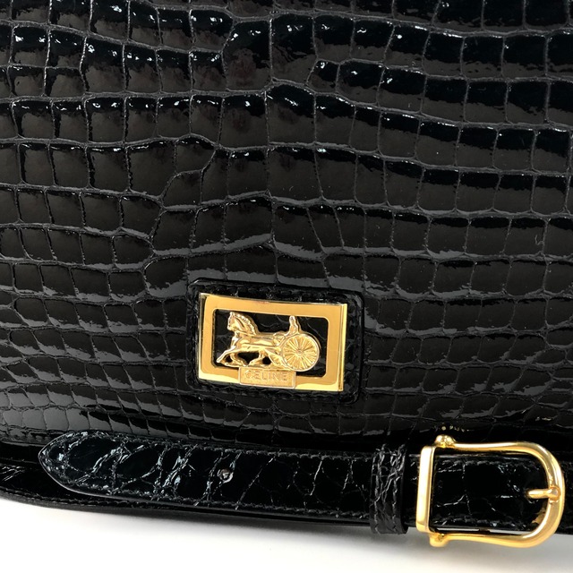 CELINE セリーヌ　馬車　ホースキャリッジ　クロコ型押し　クロスボディ　レザー　ショルダーバッグ　ブラウン　オールドセリーヌ　vintage　ヴィンテージ　vzat56