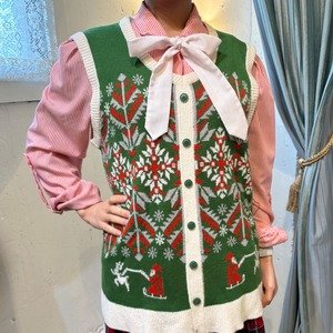 nordic pattern green knit vest