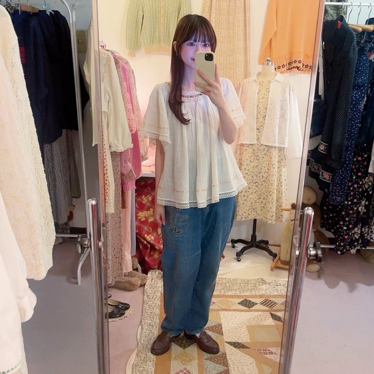 butterfly embroidery denim pants