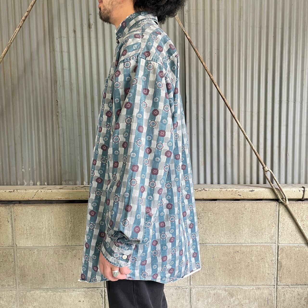 HAGGAR CASUALS 長袖 小紋柄 チェック 総柄シャツ メンズL-XL相当 古着 