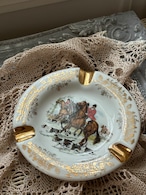フランスVintage Limoges リモージュ アッシュトレイ ハンティング 馬 犬 小物置き インテリア小物 撮影小物 金彩