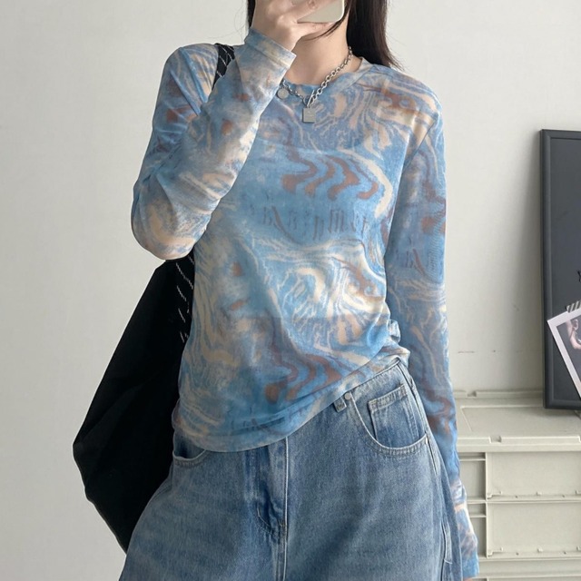 Marble sheer mesh pullover　V3028