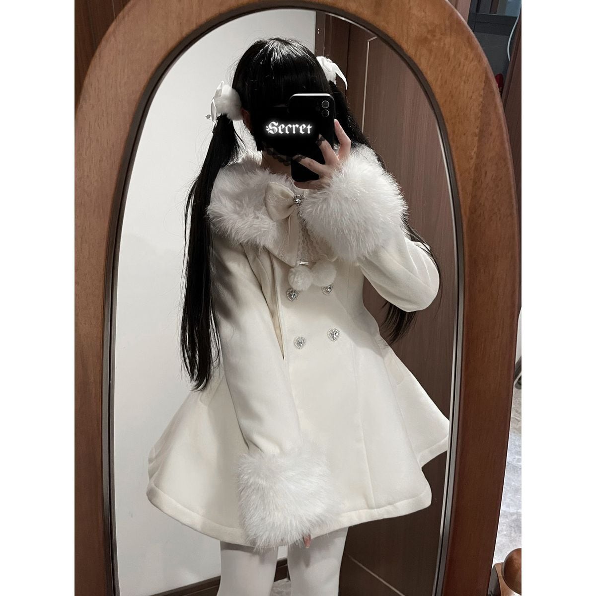 地雷系ダブルブレストファートリムコート | Maiden's Rêve