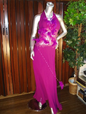 送料無料 未使用 発表会 舞台衣装 プリーツ パーティ フォーマルドレス M 9号 [DRN0110]